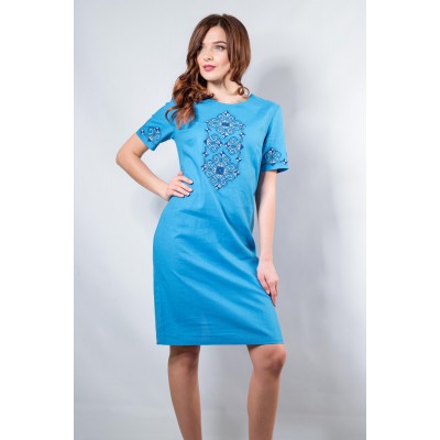 Embroidered classic dress "Elegy" Azure